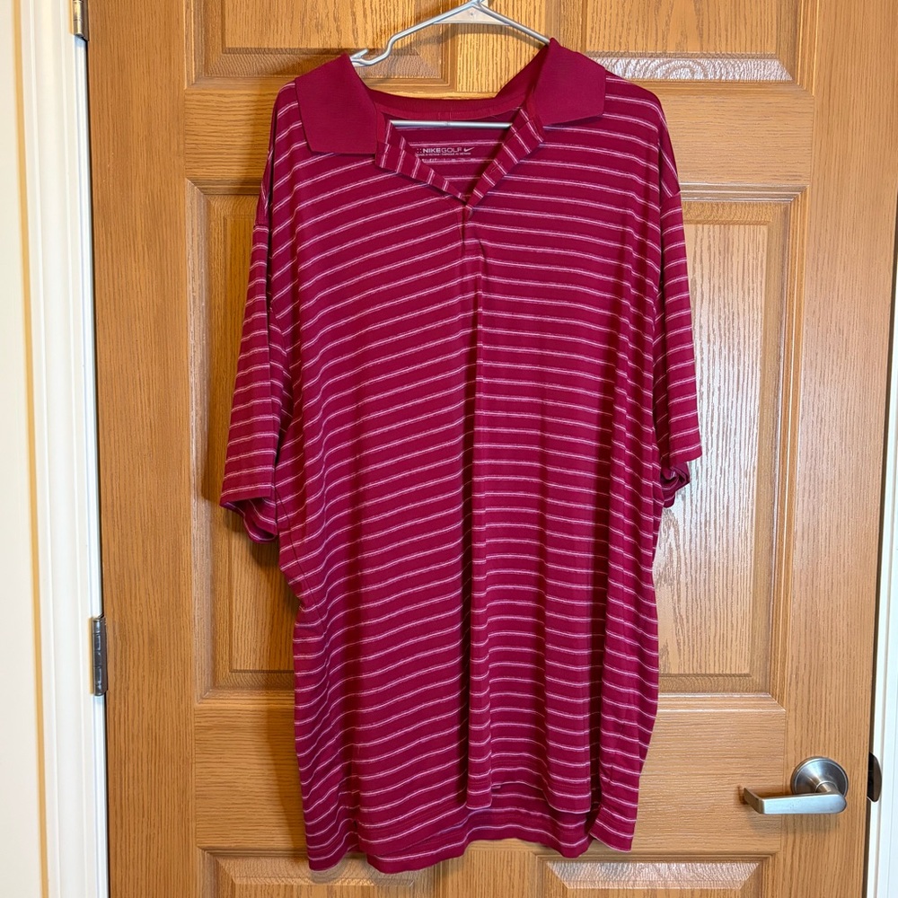 Nike Golf Maroon Polo with Pink Stripes